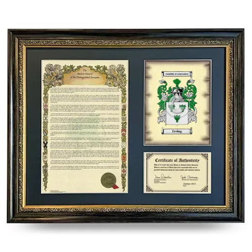 Erving Framed Surname History and Coat of Arms- Heirloom