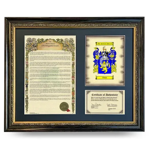 Evan Framed Surname History and Coat of Arms- Heirloom