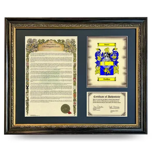 Eveline Framed Surname History and Coat of Arms- Heirloom