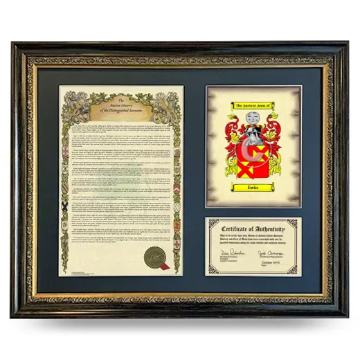 Ewin Framed Surname History and Coat of Arms- Heirloom