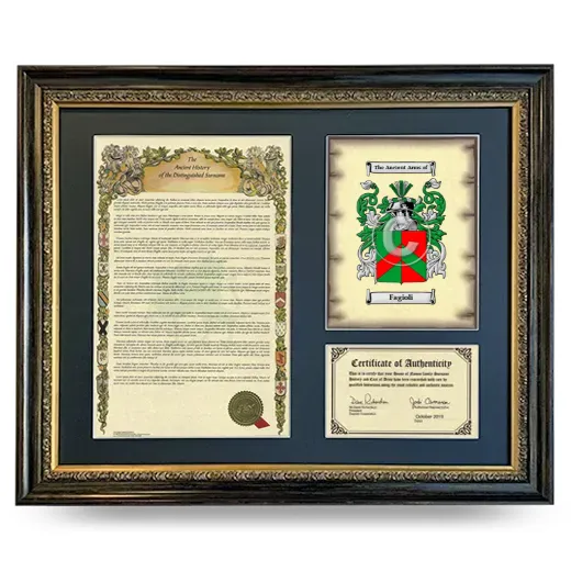 Fagioli Framed Surname History and Coat of Arms- Heirloom