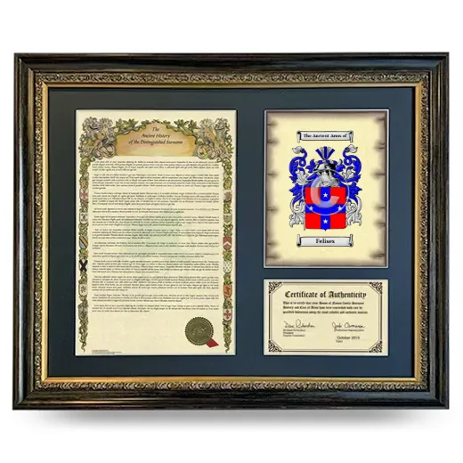 Felises Framed Surname History and Coat of Arms- Heirloom