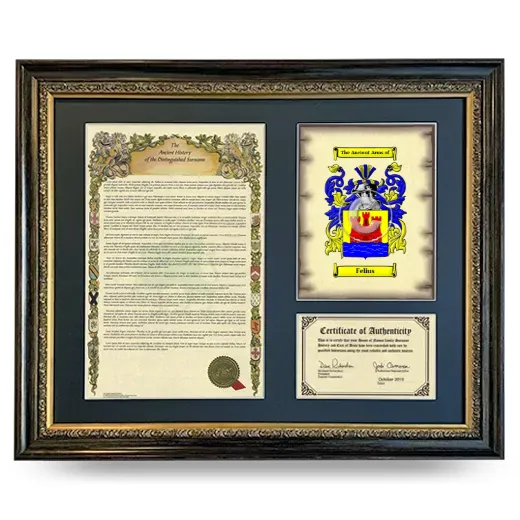 Felius Framed Surname History and Coat of Arms- Heirloom