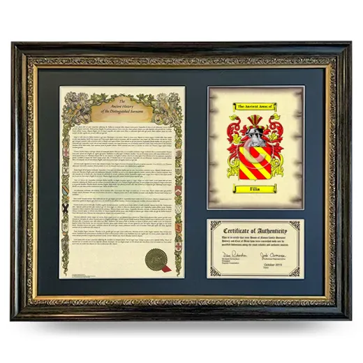 Filia Framed Surname History and Coat of Arms- Heirloom