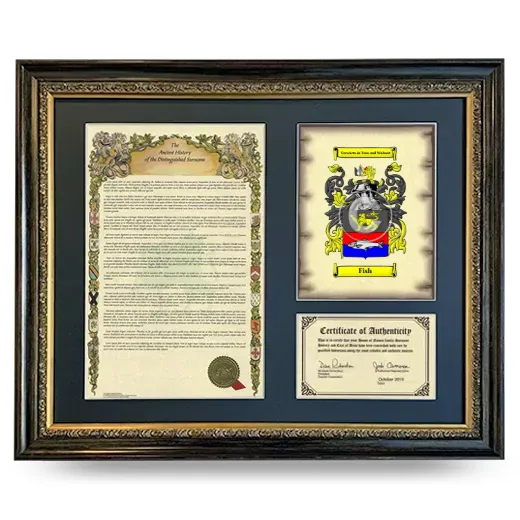 Fish Framed Surname History and Coat of Arms- Heirloom