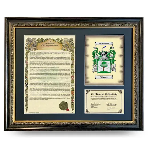 Flahaven Framed Surname History and Coat of Arms- Heirloom