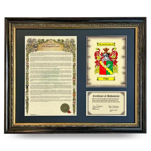 Fleige Framed Surname History and Coat of Arms- Heirloom