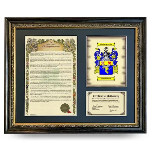 Franklands Framed Surname History and Coat of Arms- Heirloom