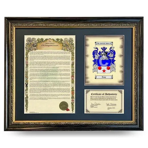 Fray Framed Surname History and Coat of Arms- Heirloom
