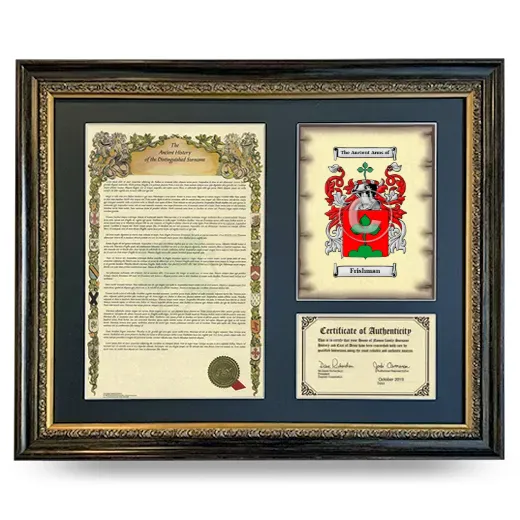 Frishman Framed Surname History and Coat of Arms- Heirloom