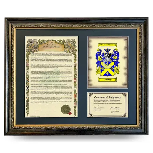 Friskney Framed Surname History and Coat of Arms- Heirloom