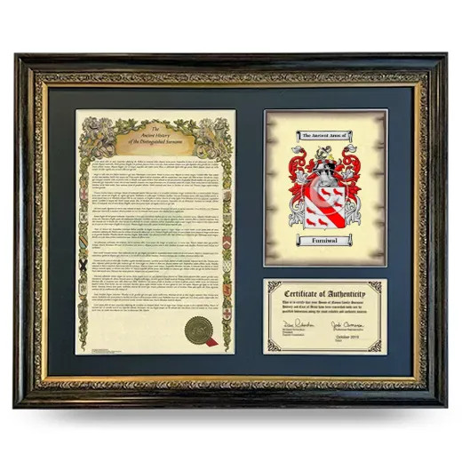 Furniwal Framed Surname History and Coat of Arms- Heirloom