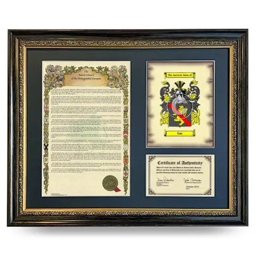 Gar Framed Surname History and Coat of Arms- Heirloom