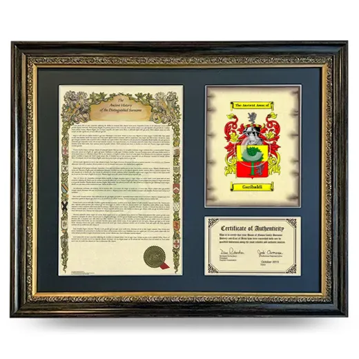 Garibaldi Framed Surname History and Coat of Arms- Heirloom