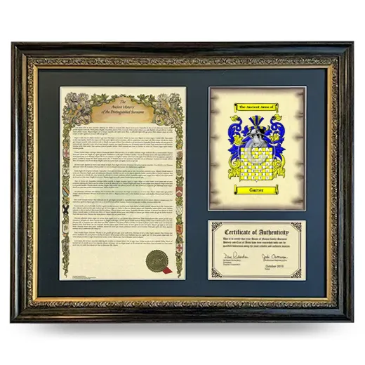 Garter Framed Surname History and Coat of Arms- Heirloom