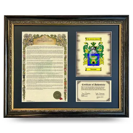 Germas Framed Surname History and Coat of Arms- Heirloom