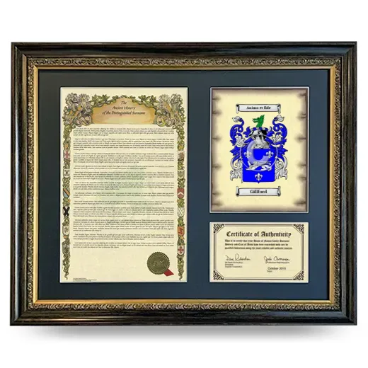Gillford Framed Surname History and Coat of Arms- Heirloom