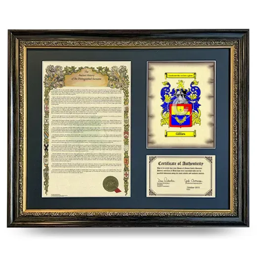 Gillies Framed Surname History and Coat of Arms- Heirloom