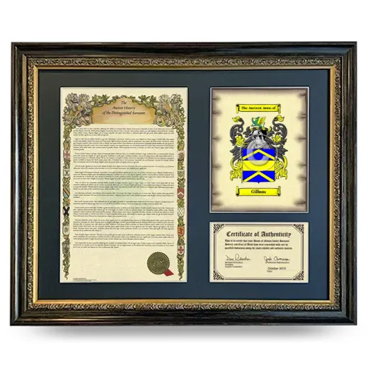 Gillum Framed Surname History and Coat of Arms- Heirloom