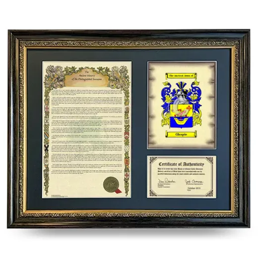 Glaspie Framed Surname History and Coat of Arms- Heirloom