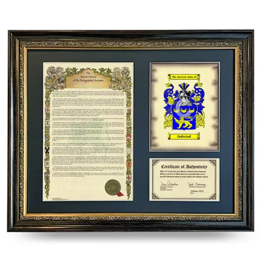 Goferind Framed Surname History and Coat of Arms- Heirloom