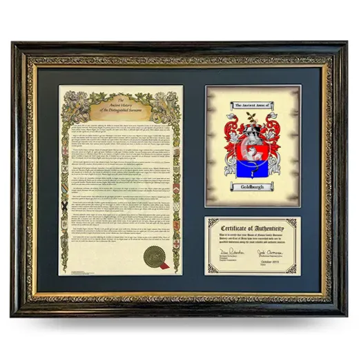 Goldburgh Framed Surname History and Coat of Arms- Heirloom