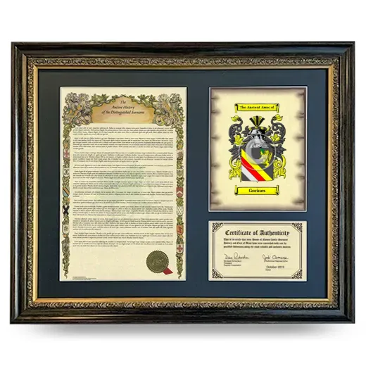 Gorines Framed Surname History and Coat of Arms- Heirloom