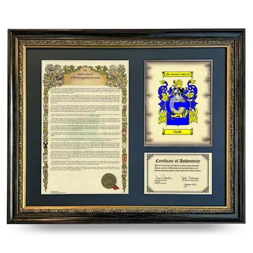 Grafs Framed Surname History and Coat of Arms- Heirloom