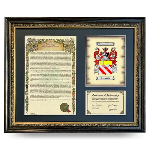 Greenslaid Framed Surname History and Coat of Arms- Heirloom