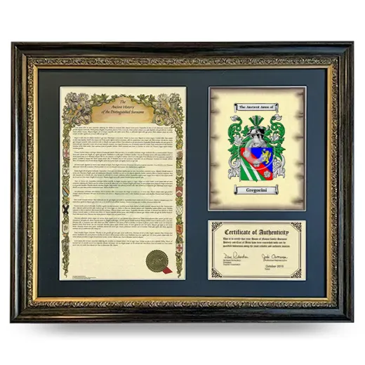 Gregorini Framed Surname History and Coat of Arms- Heirloom
