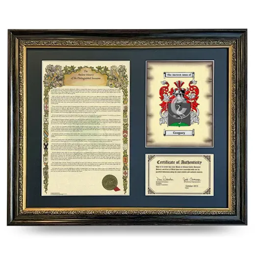 Gregory Framed Surname History and Coat of Arms- Heirloom