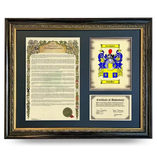 Grindley Framed Surname History and Coat of Arms- Heirloom