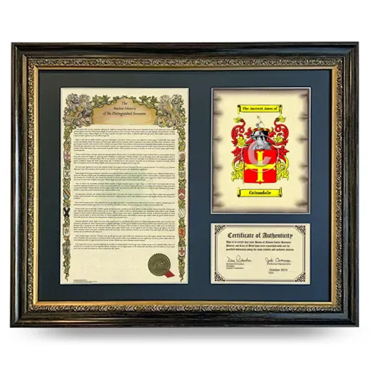 Grinndale Framed Surname History and Coat of Arms- Heirloom