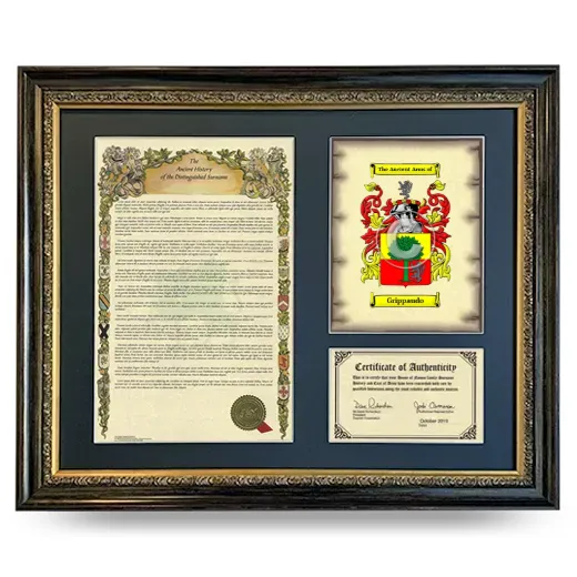 Grippaudo Framed Surname History and Coat of Arms- Heirloom