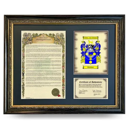 Grovnor Framed Surname History and Coat of Arms- Heirloom
