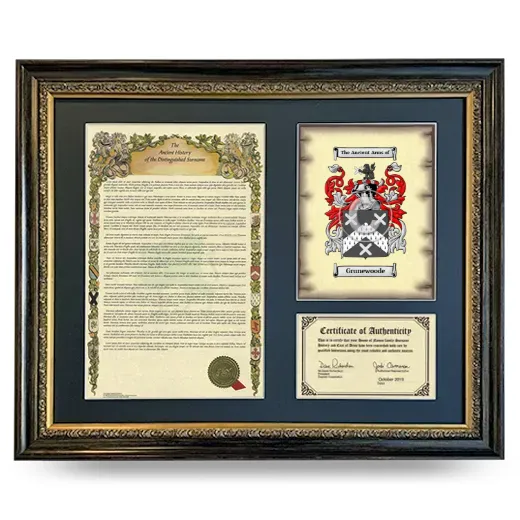 Grunewoode Framed Surname History and Coat of Arms- Heirloom
