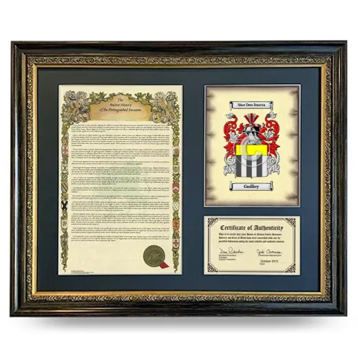 Guilley Framed Surname History and Coat of Arms- Heirloom