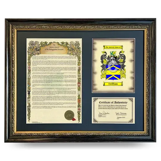 Gwillham Framed Surname History and Coat of Arms- Heirloom