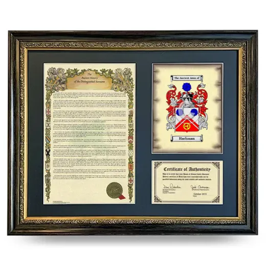 Hachman Framed Surname History and Coat of Arms- Heirloom