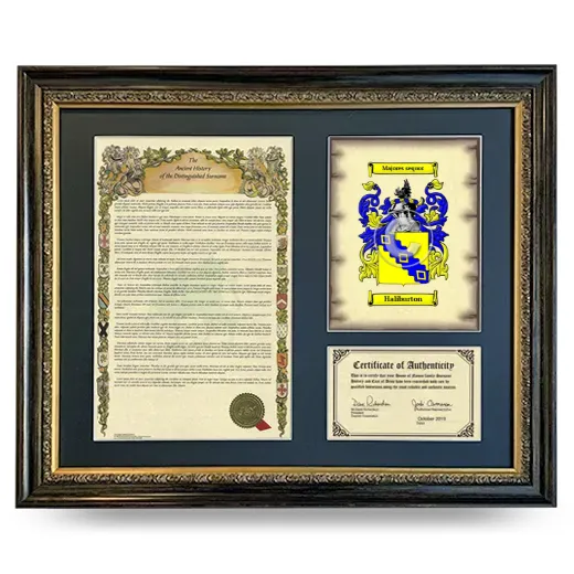 Haliburton Framed Surname History and Coat of Arms- Heirloom