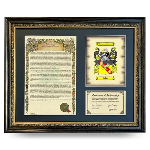 Hallet Framed Surname History and Coat of Arms- Heirloom