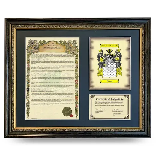 Hamp Framed Surname History and Coat of Arms- Heirloom