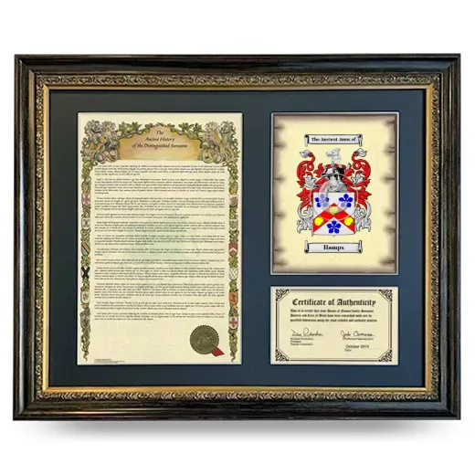 Hamps Framed Surname History and Coat of Arms- Heirloom