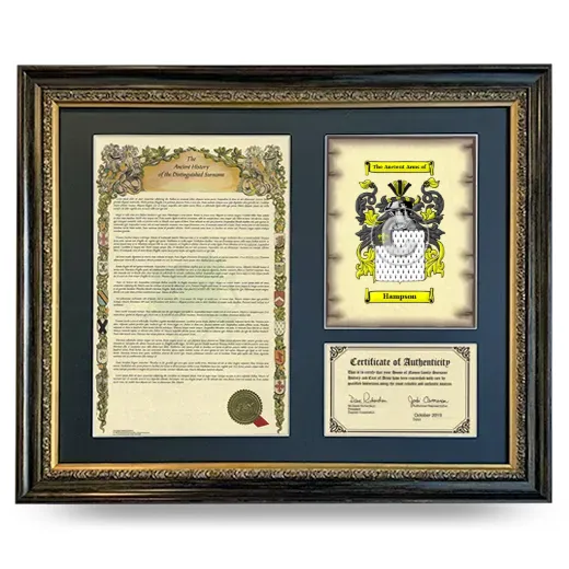 Hampson Framed Surname History and Coat of Arms- Heirloom
