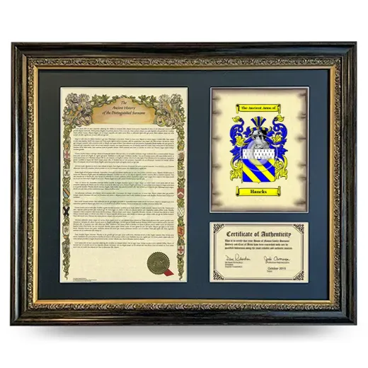 Hancks Framed Surname History and Coat of Arms- Heirloom