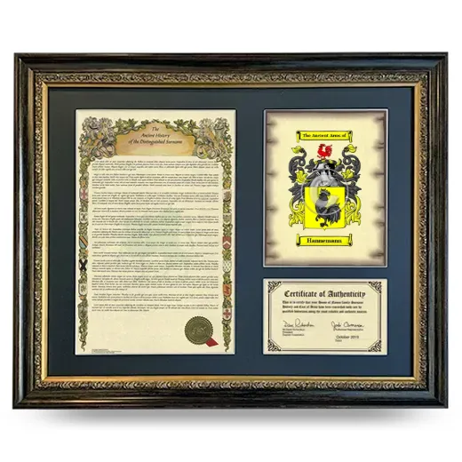Hannemann Framed Surname History and Coat of Arms- Heirloom