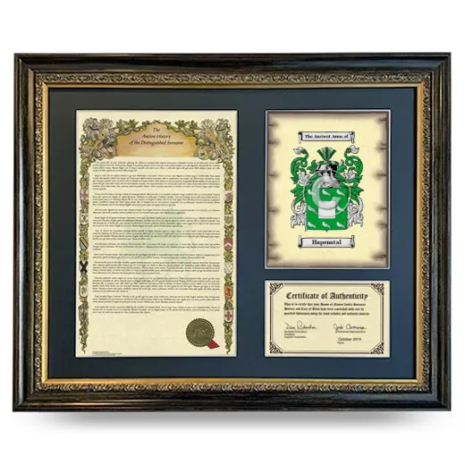 Hapenstal Framed Surname History and Coat of Arms- Heirloom