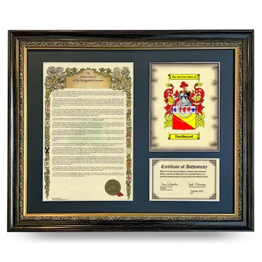 Hardimynd Framed Surname History and Coat of Arms- Heirloom