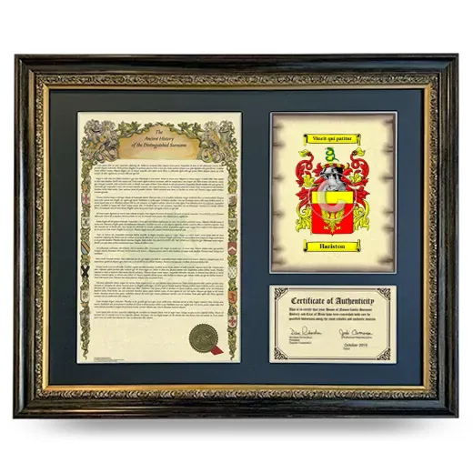 Hariston Framed Surname History and Coat of Arms- Heirloom