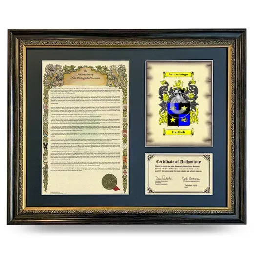 Hartlieb Framed Surname History and Coat of Arms- Heirloom